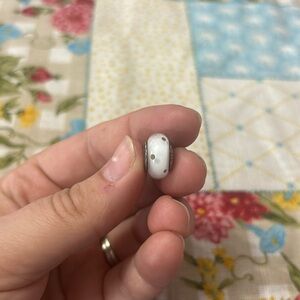 Authentic Pandora Murano Glass Charm White With Tan Dots
